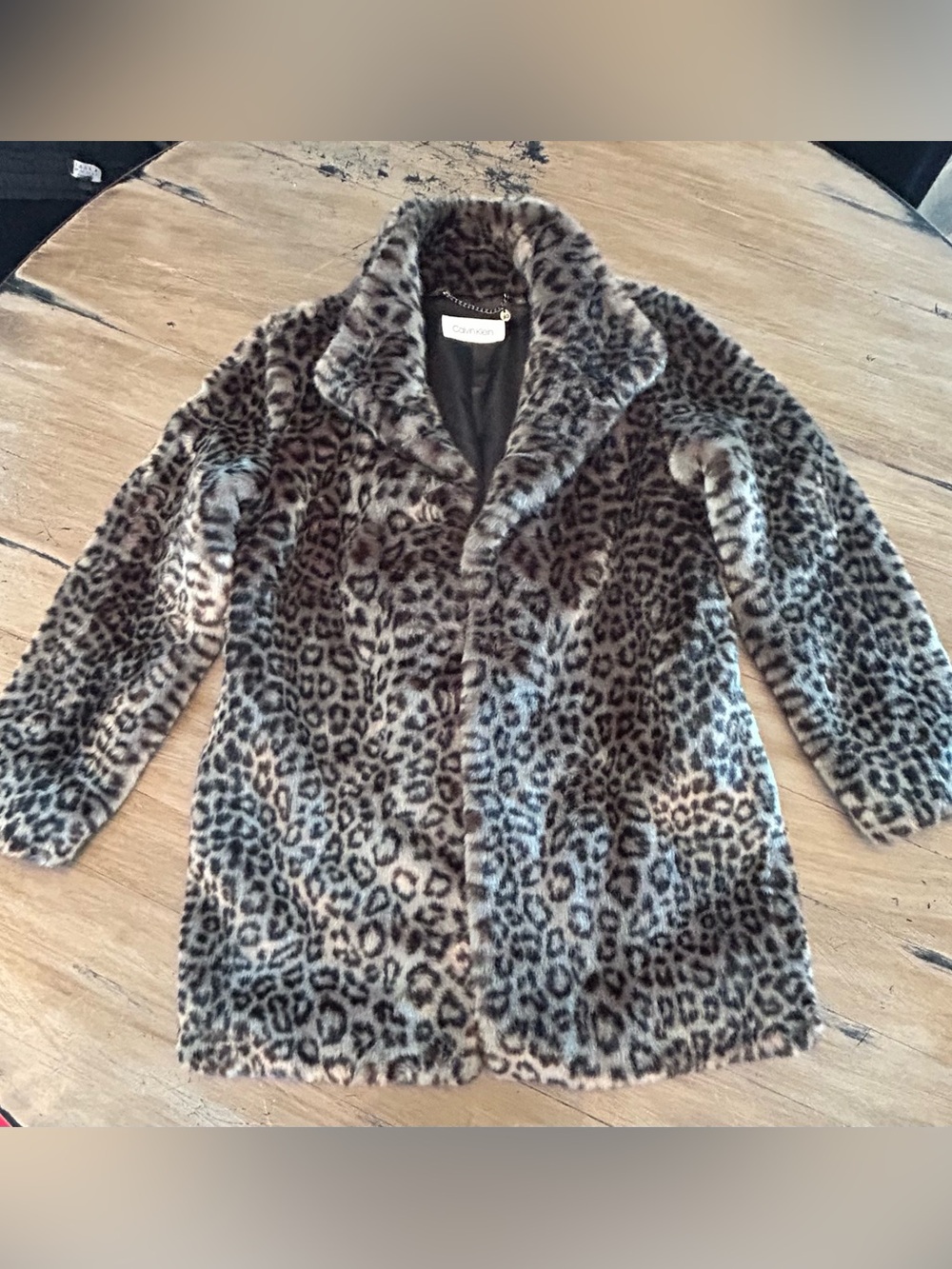 Calvin Klein Leopard-Print Faux Fur Teddy Jacket in Taupe and Black